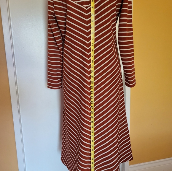 Vintage 1970s Original tags striped cowl casual dress brown white m medium 8 10 - Picture 6 of 9